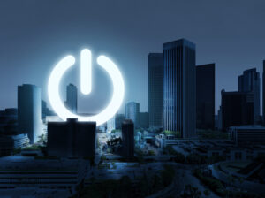 On-knapp i mörk stad