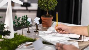 Miljökonsult som gör en uträkning